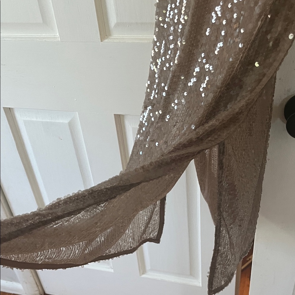 Boohoo Taupe Sequin Long Sleeve Midi Dress - Picture 7 of 10